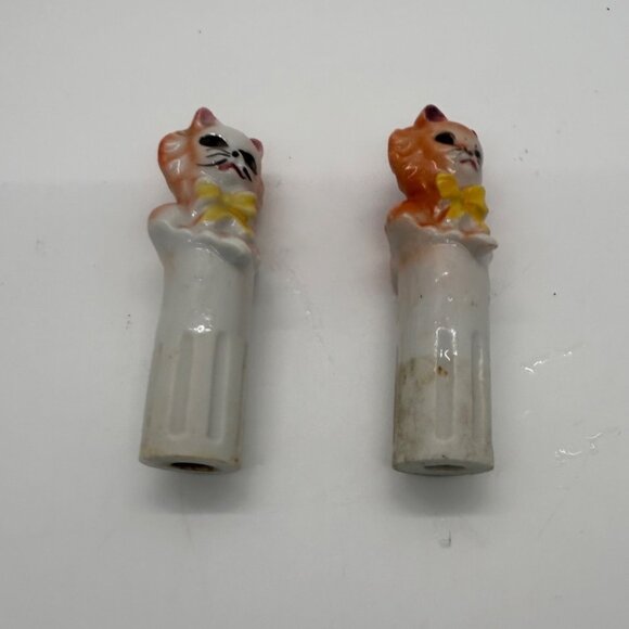 Vintage Ceramic Cat Salt & Pepper Shakers Nodders Floral Base Orange & White - Picture 14 of 16